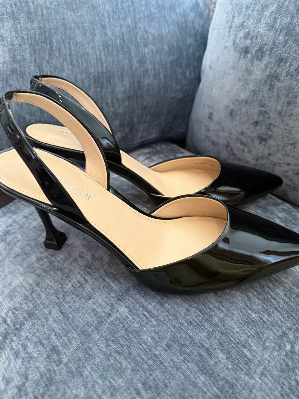 Marc Fisher Black Patent Slingback Pointed-Toe Heels